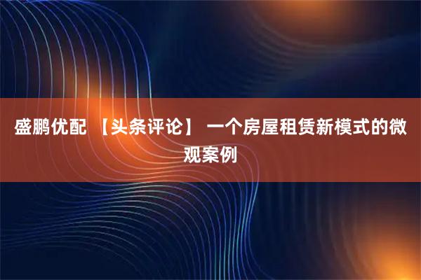 盛鹏优配 【头条评论】 一个房屋租赁新模式的微观案例